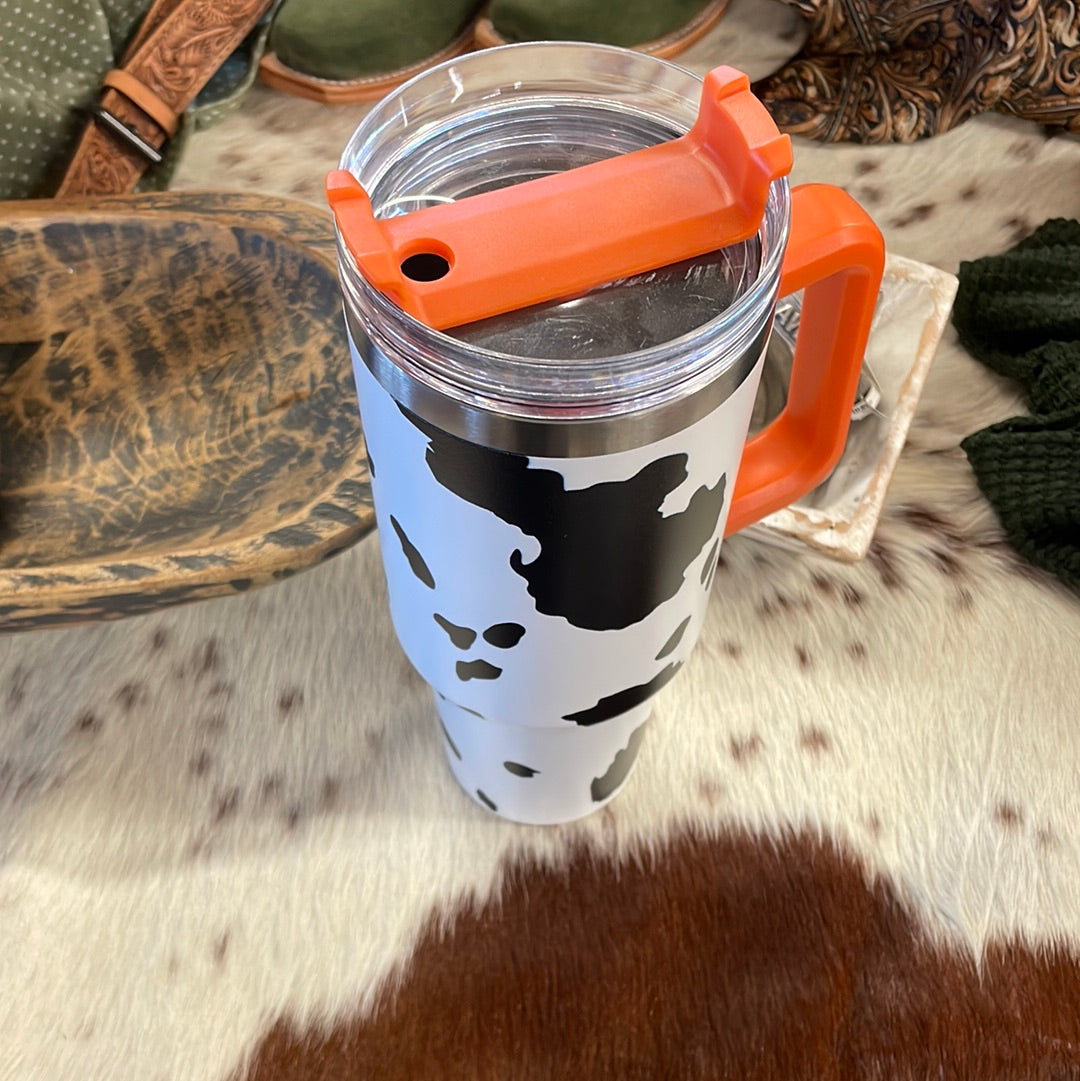 Black Cowprint with Orange Handle 40oz Tumbler – Horse Creek Outfitters