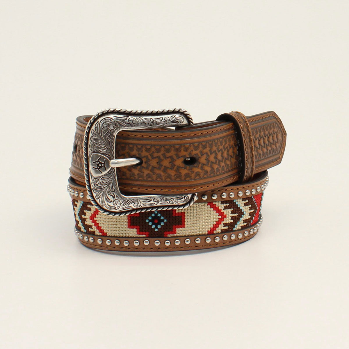 ARIAT Men's Western Belt Buckle - Floral Flag Pattern Cowboy Belt Buckle