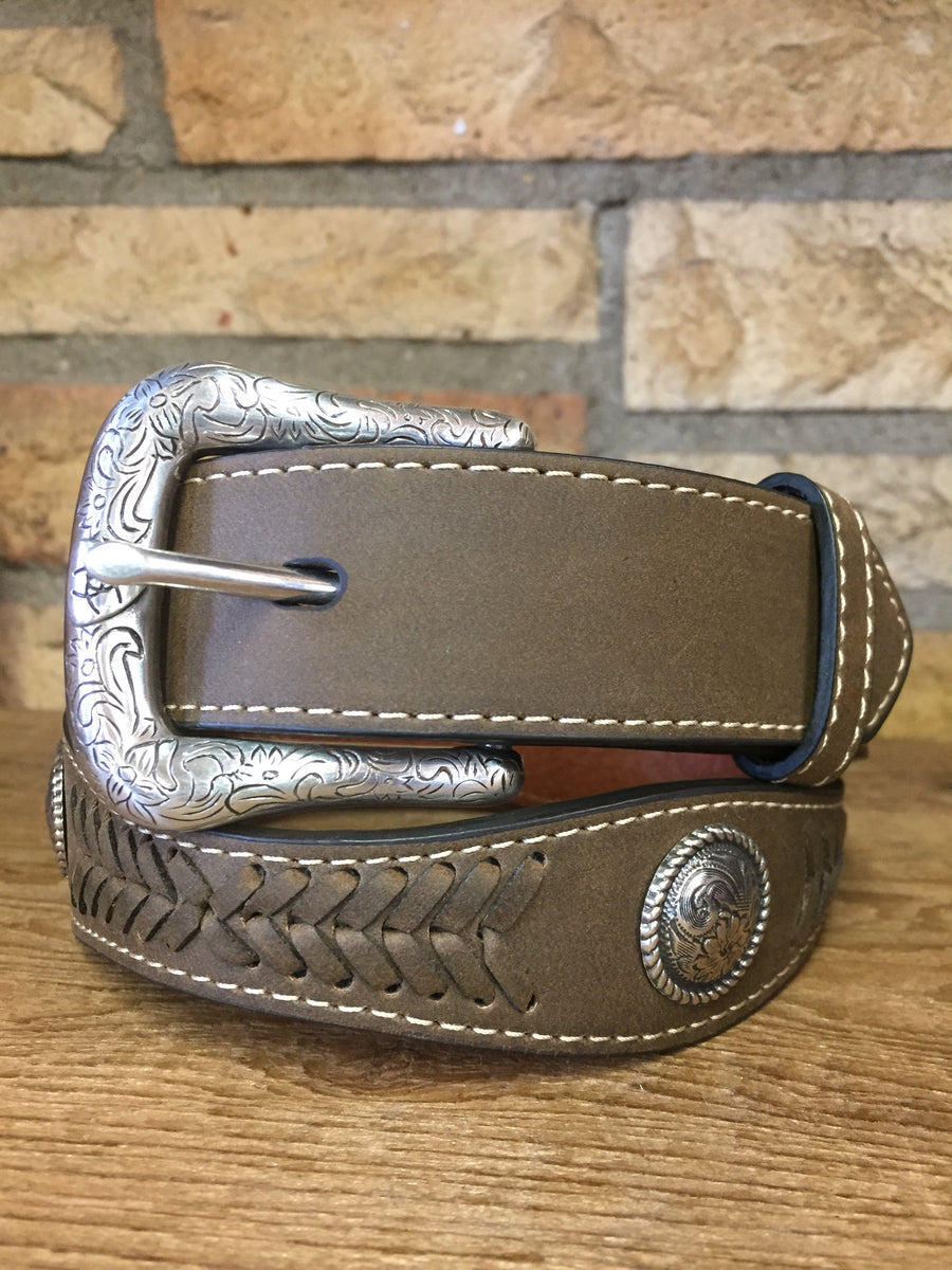 Tooled Scalloped Genuine Leather Western Belt