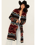 Southwestern Print Women's Long Concho Cardigan