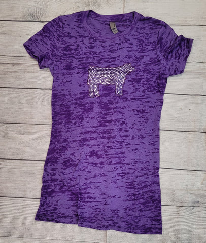 Purple Burnout Women's Bling Steer Tee-Jr Cut