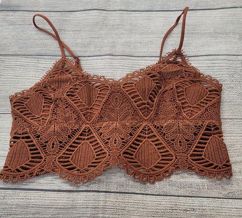 Cinnamon Crochet Lace Trim Bralette