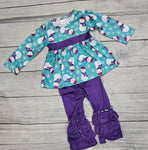 Purple & Teal Ruffle Snowman Set