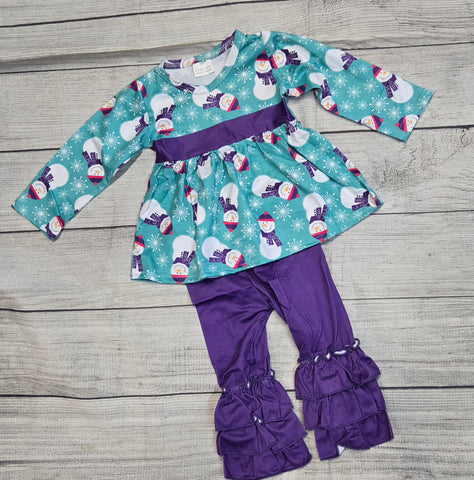 Purple & Teal Ruffle Snowman Set