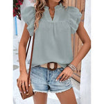 Ruffle Sleeve V Neck Blouse -Sage