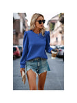 Solid Crewneck Twist Texture Loose Pullover