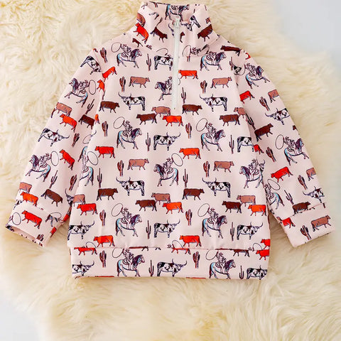 Multi-Printed Cow Kids Pullover.