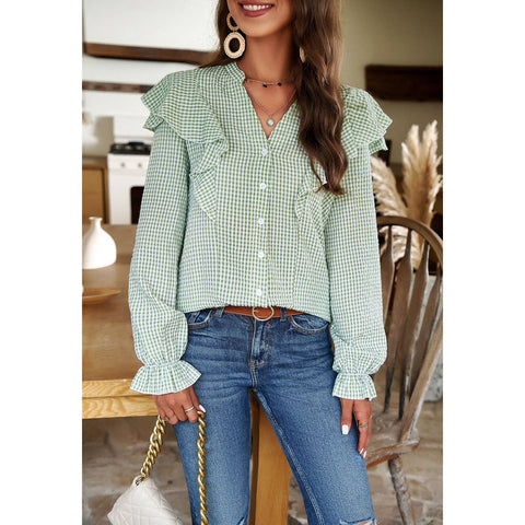 Green Plaid Long Sleeve Top