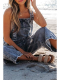 Distressed Pocketed Wide Leg Capri Denim Overall |