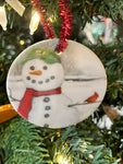 Farmer Snowman Christmas Ornament