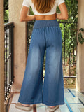 Smocked Waist Wide Leg Jeans