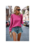 Solid Crewneck Twist Texture Loose Pullover