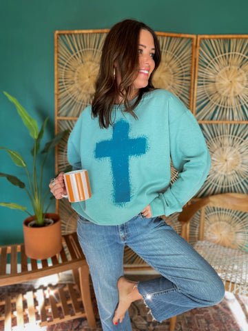 Turquoise Splatter Cross Sweatshirt