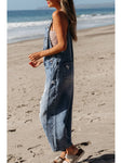 Distressed Pocketed Wide Leg Capri Denim Overall |