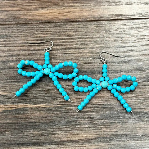 Handmade Faux Turquoise Bow Earrings