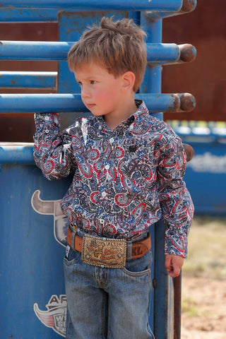 Cinch Infant Red White & Navy Paisley Print Shirt