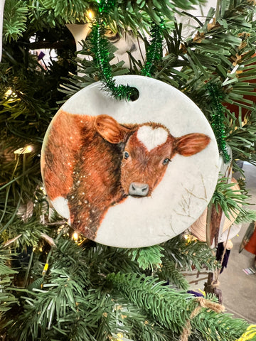 “Sweetness” Red Calf Christmas Ornament by CJ Brown