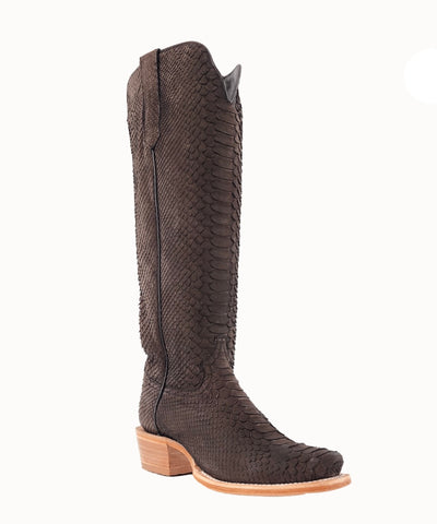 R. Watson Women’s Chocolate Nubuck Python Boots