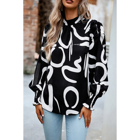 Floral Print Puff Sleeve Loose Fit Ruffle Blouse