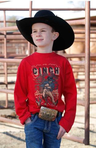 Cinch Boy's Red Long Sleeve Bull Dogging Tee