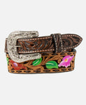 Angel Ranch Western Womens Belt Leather Tapered Painted Flowers Brown