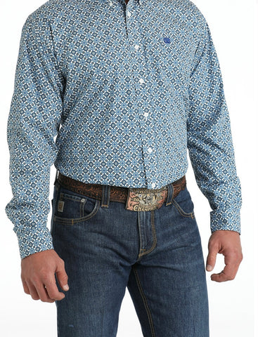 Cinch Men's Blue & White Geo Print Shirt