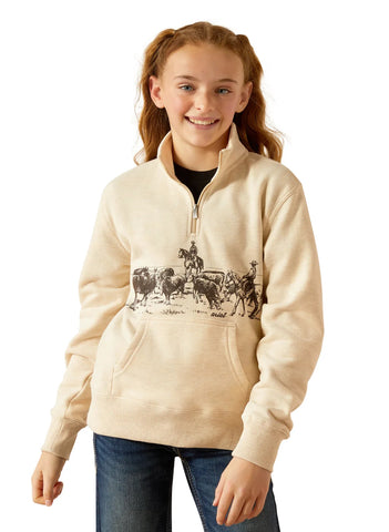 Ariat Girl's Oatmeal Pasture 1/4 Zip Sweatshirt