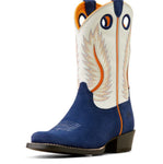 Ariat Youth Futurity Fort Worth Western Boot - Patriot Blue Suede/Pale Moon