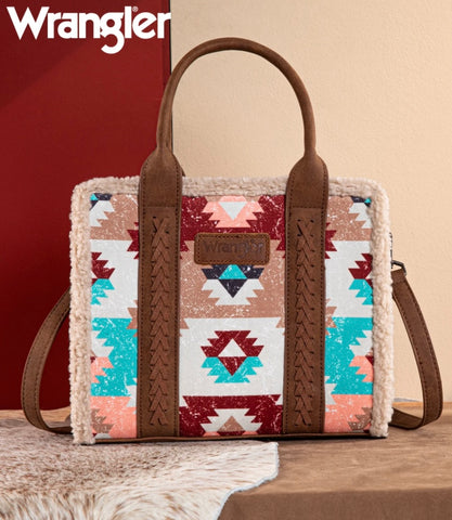 Wrangler Sherpa Southwestern Print Small Canvas Tote/Crossbody - Brown