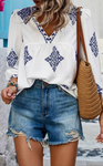 V Neck Printed Loose Fit Blouse