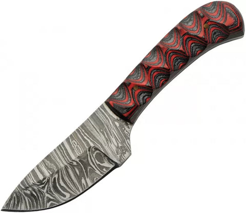 Damascus Skinner Wood Fixed Blade Knife Red Handle