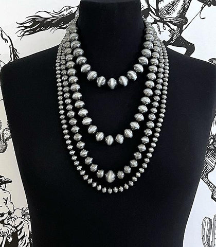 Faux Navajo Pearl Bead Layered Necklace