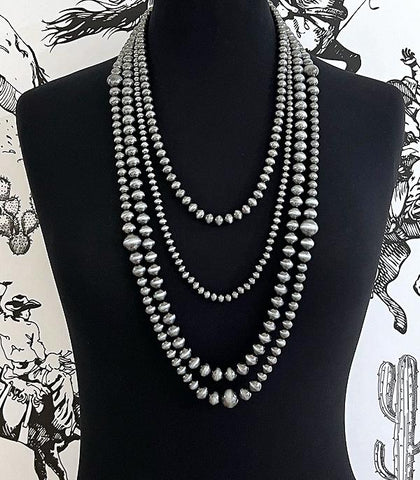 Faux Navajo Pearl Bead Layered Necklace