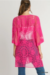 Floral Lace Open Front Kimono with Waist Tie