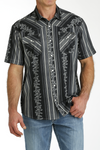 Cinch Men's Black Floral Print Snap Camp Shirt