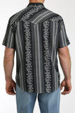 Cinch Men's Black Floral Print Snap Camp Shirt