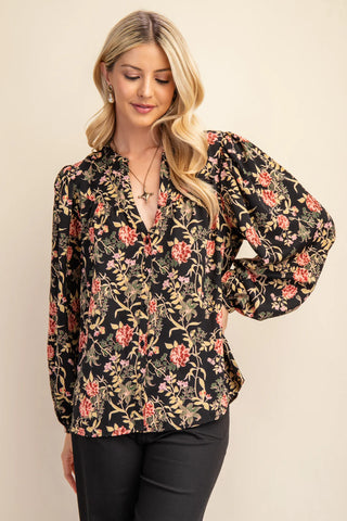 Black Floral Print Blouse