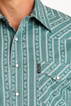 Cinch Men's Modern Fit Green Striped Shirt