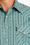 Cinch Men's Modern Fit Green Striped Shirt