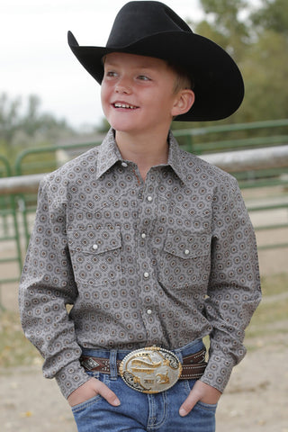 Cinch Boy's Gray Geo Print Shirt