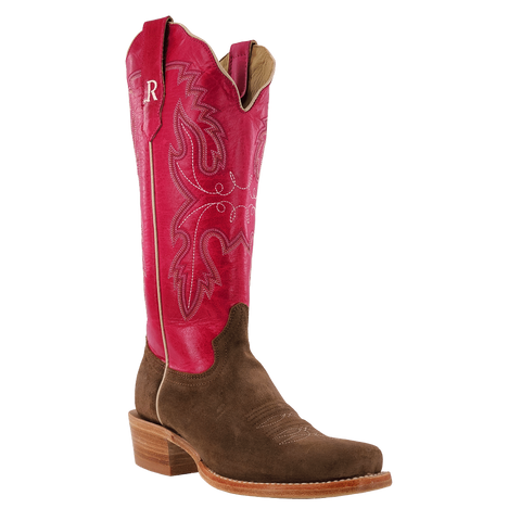 R. Watson Women’s Cider Brown Fuchsia Goat Rough Out Boot