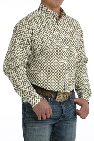 Cinch Men’s Olive Gold & White Geo Print Shirt