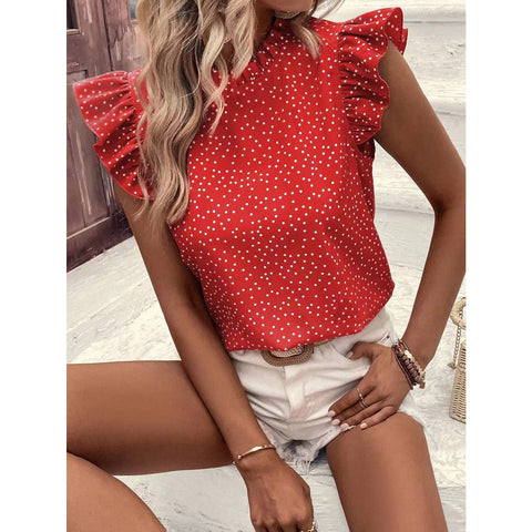 Red Ruffle Sleeve Dotted Blouse