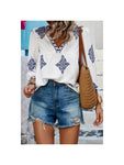 V Neck Printed Loose Fit Blouse