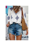 V Neck Printed Loose Fit Blouse