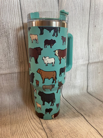 Teal Cattle Tumbler 40 Oz