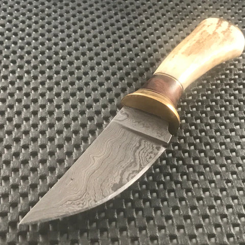 Damascus Skinner Steel Blade Knife with Stag Bone Handle