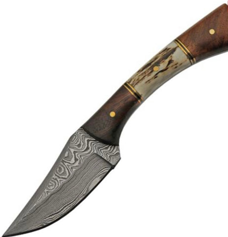 Damascus Skinner Stag Bone Knife