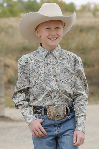 Cinch Boy's Green Paisley Print Shirt