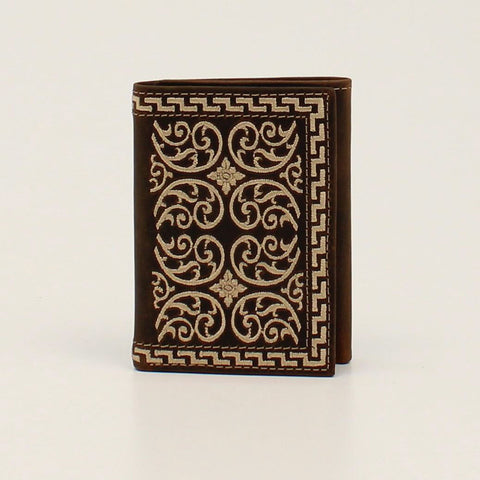 Nocona Trifold Wallet Cream Embroidered Brown